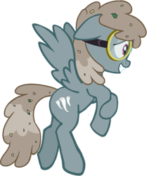 Size: 487x583 | Tagged: safe, artist:azgchip, dust devil, pegasus, pony, g4, background pony, debris, digital art, female, flying, goggles, grin, mare, nervous, one ear down, sheepish grin, simple background, smiling, solo, spread wings, transparent background, wings