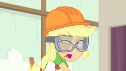 Size: 3410x1920 | Tagged: source needed, safe, screencap, applejack, constructive criticism, equestria girls, g4, my little pony equestria girls: better together, abuse, clothes, cutie mark, cutie mark on clothes, faic, female, goggles, helmet, high res, jackabuse, open mouth, solo