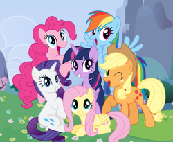 Size: 819x670 | Tagged: safe, artist:edy_january, edit, screencap, vector edit, applejack, fluttershy, pinkie pie, rainbow dash, rarity, twilight sparkle, alicorn, earth pony, pegasus, pony, unicorn, friendship is magic, g4, season 1, female, mane six, mane six opening poses, mare, memorial, memories, remastered, show accurate, twilight sparkle (alicorn), vector