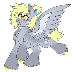 Size: 3000x3000 | Tagged: safe, artist:gingygin, derpy hooves, pegasus, pony, g4, alternate design, bow, coat markings, female, hair bow, high res, mare, one wing out, simple background, solo, unshorn fetlocks, white background, wings