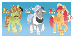 Size: 1920x988 | Tagged: safe, artist:pinkcattle, big macintosh, donut joe, hoity toity, sapphire shores, tree hugger, zephyr breeze, oc, earth pony, pegasus, pony, unicorn, g4, beanie, dreadlocks, ear piercing, earring, freckles, gradient background, hat, jewelry, magical gay spawn, necklace, offspring, parent:big macintosh, parents:donuthugger, parents:hoityshores, parents:zephyrmac, piercing, sun hat, unshorn fetlocks