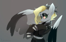 Size: 1280x829 | Tagged: safe, artist:laymy, oc, oc only, oc:tlen borowski, pegasus, pony, clothes, ear piercing, earring, jacket, jewelry, leather jacket, piercing, solo