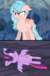 Size: 963x1465 | Tagged: safe, artist:hate-love12, cozy glow, twilight sparkle, alicorn, pegasus, pony, g4, angry, crying, doll, female, floppy ears, mare, older, older cozy glow, tears of anger, toy, twilight sparkle (alicorn)
