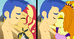 Size: 3889x2036 | Tagged: safe, artist:bigpurplemuppet99, adagio dazzle, flash sentry, sunset shimmer, human, equestria girls, g4, female, flashagio, high res, kiss on the lips, kissing, male, ship:flashimmer, shipping, straight