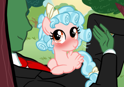 Size: 2000x1402 | Tagged: safe, cozy glow, oc, oc:anon, human, pegasus, pony, g4, blushing, cozybetes, cute, female, filly, implied foalcon, lying down, petting, prone, smiling