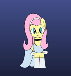 Size: 1280x1374 | Tagged: safe, artist:platinumdrop, fluttershy, pony, g4, cinderella, clothes, dress, female, gown, gradient background, mare, request, simple background, solo