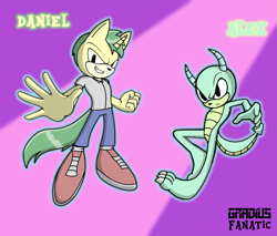 Size: 1345x1145 | Tagged: safe, artist:gradiusfanatic, oc, oc only, oc:alex, oc:daniel, dragon, unicorn, anthro, duo, male, sonic style, sonic the hedgehog, sonic the hedgehog (series), sonicified