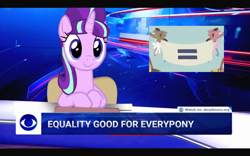 Size: 1084x677 | Tagged: safe, edit, edited screencap, screencap, starlight glimmer, pegasus, pony, unicorn, series:equestrian propaganda of success, g4, the cutie map, chair, equal cutie mark, equal sign, equality, everypony, female, male, mare, meme, news, poland, ponified meme, propaganda parody, s5 starlight, sitting, sky, stalin glimmer, stallion, tvp, wrong