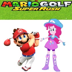 Size: 1080x1080 | Tagged: safe, artist:eddazzling81, pinkie pie, human, equestria girls, g4, barely eqg related, clothes, crossover, crossover shipping, female, gloves, golf, golf ball, golf club, male, mario, mario golf, mario golf super rush, mario golf: super rush, mariopie, shipping, simple background, sports, sports outfit, sporty style, straight, super mario bros., white background