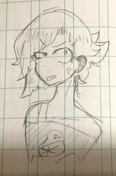 Size: 1110x1677 | Tagged: safe, artist:metaruscarlet, limestone pie, human, g4, bra, bra strap, clothes, female, graph paper, humanized, open mouth, shirt, sketch, solo, t-shirt, traditional art, underwear