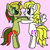 Size: 527x523 | Tagged: safe, artist:brobbol, mimic (g1), surprise, pegasus, pony, twinkle eyed pony, unicorn, g1, g4, 1000 hours in ms paint, adoraprise, bipedal, closed mouth, cute, duo, female, g1 to g4, generation leap, hug, lesbian, mare, mimicbetes, mimicprise, ms paint, pink background, ship:mimicprise, shipping, simple background, smiling