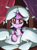 Size: 1520x2063 | Tagged: safe, artist:yuris, twilight sparkle, pony, unicorn, g4, look before you sleep, season 1, chest fluff, cute, eye clipping through hair, feather, featured image, female, lighting, mare, mouth hold, pillow, pillow fight, pillow hat, scene interpretation, signature, sleepover, slumber party, solo, twiabetes, unicorn twilight