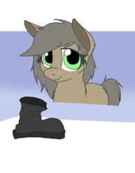 Size: 2472x3164 | Tagged: safe, artist:anonymous, oc, oc only, pony, yakutian horse, boot, bust, chest fluff, cute, female, fluffy, gradient background, high res, looking at you, mare, snow mare, solo