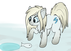Size: 1166x831 | Tagged: safe, artist:anonymous, oc, oc only, oc:river spirit, fish, pony, yakutian horse, female, ice, ice fishing, mare, snow, snow mare