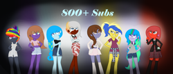 Size: 1960x845 | Tagged: safe, artist:aonairfaol, oc, oc only, equestria girls, g4, abstract background, base used, clothes, female, milestone, smiling