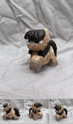 Size: 1361x2304 | Tagged: safe, artist:anonymous, oc, oc only, earth pony, pony, yakutian horse, chibi, craft, cute, female, mare, ocbetes, raised hoof, sculpture, smiling, smol, snow mare, solo, wood