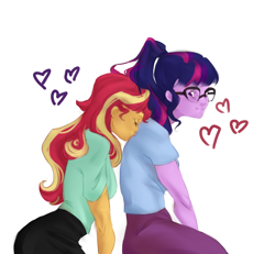 Size: 816x754 | Tagged: safe, artist:amanda-hast, sci-twi, sunset shimmer, twilight sparkle, equestria girls, g4, clothes, female, heart, lesbian, ship:sci-twishimmer, ship:sunsetsparkle, shipping