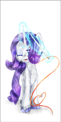 Size: 1155x2300 | Tagged: safe, artist:gnidagovnida, rarity, pony, unicorn, g4, 2014, cheek fluff, chest fluff, cloven hooves, magic, one eye closed, sewing needle, solo, telekinesis, thread