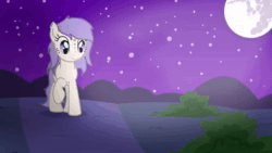 Size: 1280x720 | Tagged: safe, artist:starbatto, oc, oc only, oc:star violet, bat pony, pony, animated, female, leaves, mare, mare in the moon, moon, night, no sound, smiling, solo, stars, webm