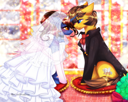 Size: 4000x3179 | Tagged: safe, artist:krissstudios, oc, oc only, pony, unicorn, clothes, dress, female, male, mare, stallion, suit, wedding dress