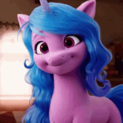 Size: 498x498 | Tagged: safe, screencap, izzy moonbow, pony, unicorn, g5, my little pony: a new generation, official, spoiler:my little pony: a new generation, 3d, animated, cute, female, gif, izzybetes, mare, smiling, solo, tenor gif