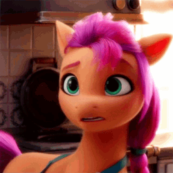 Size: 640x640 | Tagged: safe, screencap, sunny starscout, earth pony, pony, g5, my little pony: a new generation, official, spoiler:my little pony: a new generation, 3d, animated, female, gif, mare, shocked, solo, tenor gif
