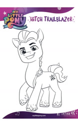 Size: 1500x2400 | Tagged: safe, hitch trailblazer, earth pony, pony, g5, my little pony: a new generation, official, amazon.com, black and white, coloring page, grayscale, male, monochrome, my little pony: a new generation logo, outline, simple background, solo, stallion, text, white background