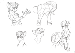 Size: 2394x1694 | Tagged: safe, artist:nsilverdraws, oc, oc only, oc:trestle, android, earth pony, pony, robot, butt, monochrome, plot, reference sheet, solo