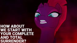 Size: 1280x720 | Tagged: safe, edit, edited screencap, editor:quoterific, screencap, tempest shadow, pony, unicorn, g4, my little pony: the movie, broken horn, female, horn, mare, open mouth, solo