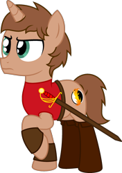 Size: 1572x2236 | Tagged: safe, artist:peternators, edit, oc, oc only, oc:heroic armour, pony, unicorn, g4, boots, bracer, clothes, colt, male, raised hoof, red mage, shoes, simple background, solo, sword, teenager, transparent background, weapon