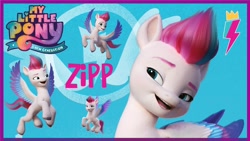 Size: 1280x720 | Tagged: safe, zipp storm, pegasus, pony, g5, my little pony: a new generation, official, abstract background, cutie mark, female, mare, my little pony: a new generation logo, self ponidox, text, youtube, youtube thumbnail