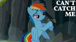 Size: 1280x720 | Tagged: safe, edit, edited screencap, editor:quoterific, screencap, rainbow dash, pegasus, pony, g4, may the best pet win, season 2, female, flying, mare, messy mane, smiling, solo