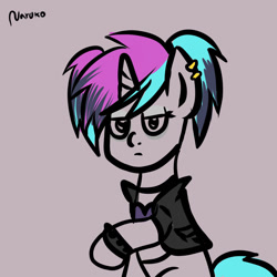 Size: 1024x1024 | Tagged: safe, artist:wrath-marionphauna, oc, oc only, oc:luz, pony, unicorn, bracelet, clothes, ear piercing, earring, goth, jacket, jewelry, leather jacket, necklace, piercing, ponylatino, solo