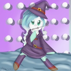 Size: 2000x2000 | Tagged: safe, artist:wrath-marionphauna, oc, oc only, oc:bubble gum, pony, amino, clothes, hat, high res, little witch academia, looking at you, solo, uniform, wand, witch hat