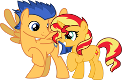 Size: 1209x794 | Tagged: safe, artist:philllord, flash sentry, sunset shimmer, pony, unicorn, g4, female, male, mare, ship:flashimmer, shipping, simple background, stallion, straight, transparent background
