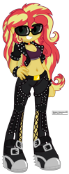 Size: 2114x5325 | Tagged: safe, artist:dtavs.exe, artist:shadowhawx, sunset shimmer, equestria girls, g4, belly button, boots, breasts, cleavage, clothes, colored, female, high res, jacket, leather, leather boots, leather jacket, monochrome, rock (music), rocker, shoes, simple background, solo, spikes, transparent background