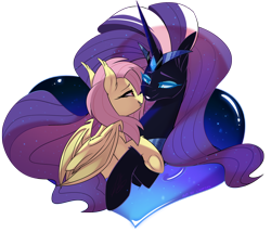 Size: 2966x2534 | Tagged: safe, artist:light262, fluttershy, nightmare rarity, bat pony, pony, unicorn, g4, bat ponified, female, flutterbat, high res, lesbian, mare, nightmare flarity, race swap, shipping, simple background, transparent background