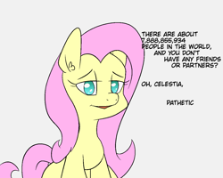 Size: 1249x1000 | Tagged: safe, artist:happy harvey, fluttershy, pegasus, pony, g4, colored pupils, dialogue, flutterbitch, insult, lidded eyes, mocking, pathetic, phone drawing, smiling, talking to viewer
