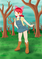 Size: 2480x3507 | Tagged: safe, artist:artyfour, apple bloom, human, g4, high res, humanized, one eye closed, solo, tree, wink