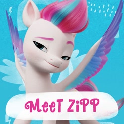 Size: 2000x2000 | Tagged: safe, zipp storm, pegasus, pony, g5, official, abstract background, amazon.com, female, high res, mare, solo, text