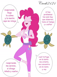 Size: 1280x1738 | Tagged: safe, artist:crock2121, pinkie pie, turtle, equestria girls, g4, clothes, female, simple background, sleeveless, spanish, white background