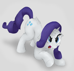 Size: 2752x2642 | Tagged: safe, artist:doodledonutart, rarity, cat, pony, unicorn, g4, angry, arched back, behaving like a cat, ears back, female, gray background, high res, hissing, open mouth, raricat, simple background, solo