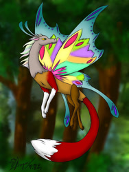 Size: 768x1024 | Tagged: safe, artist:diamond06mlp, oc, oc only, draconequus, draconequus oc, looking back, outdoors, solo, tree