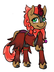 Size: 600x800 | Tagged: safe, artist:multiverseequine, derpibooru exclusive, oc, oc only, oc:karma, kirin, pony, armor, chainmail, clothes, curved horn, daybreak island, dreamworks face, female, full body, horn, kirin oc, leonine tail, mare, raised hoof, robe, simple background, solo, standing, transparent background