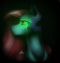 Size: 944x982 | Tagged: safe, artist:penrosa, oc, oc only, earth pony, pony, black background, bust, corrupted, crying, earth pony oc, female, mare, simple background, solo, sombra eyes