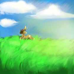 Size: 2048x2048 | Tagged: safe, artist:penrosa, oc, oc only, oc:wandering mind, donkey, pony, cloud, female, glasses, grass, high res, looking back, lying down, outdoors, prone, solo