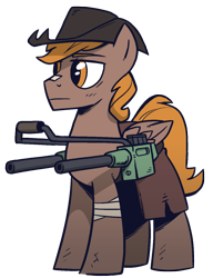 Size: 1000x1300 | Tagged: safe, artist:php104, oc, oc only, oc:calamity, pegasus, pony, fallout equestria, battle saddle, hat, male, orange eyes, pegasus oc, simple background, solo, stallion, transparent background, weapon