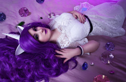 Size: 1080x708 | Tagged: safe, artist:aster-hime, rarity, human, g4, clothes, cosplay, costume, diamonds, irl, irl human, lying down, on back, photo