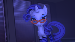 Size: 1920x1080 | Tagged: safe, artist:midnightdanny, rarity, pony, unicorn, g4, 3d, clothes, glasses, socks, solo, source filmmaker, stockings, thigh highs