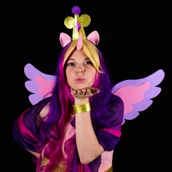 Size: 1080x1080 | Tagged: safe, princess cadance, human, g4, blowing a kiss, clothes, cosplay, costume, irl, irl human, photo